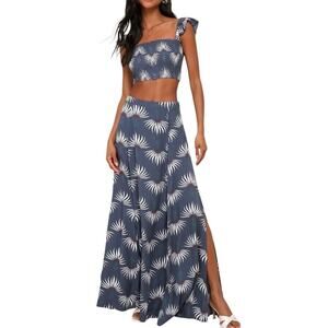 Lulus Trancoso Dusty Blue Floral Print Two-Piece Maxi Dress - XS